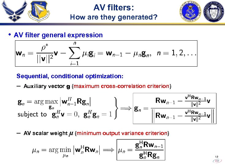 AV filters: How are they generated? • AV filter general expression Sequential, conditional optimization: