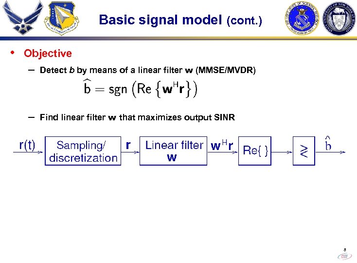 Basic signal model (cont. ) • Objective – Detect b by means of a