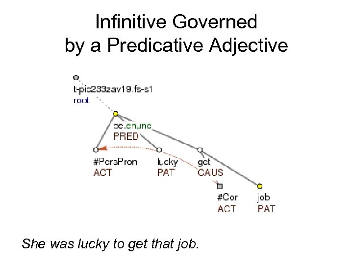 Infinitive Governed by a Predicative Adjective She was lucky to get that job. 