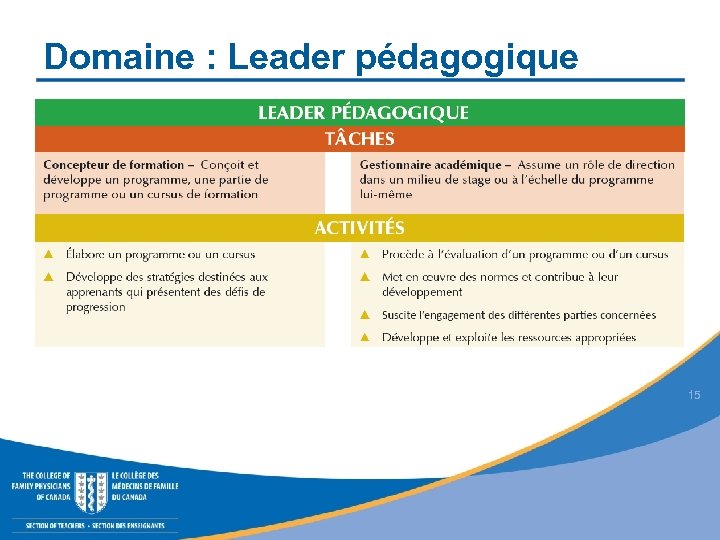 Domaine : Leader pédagogique 15 