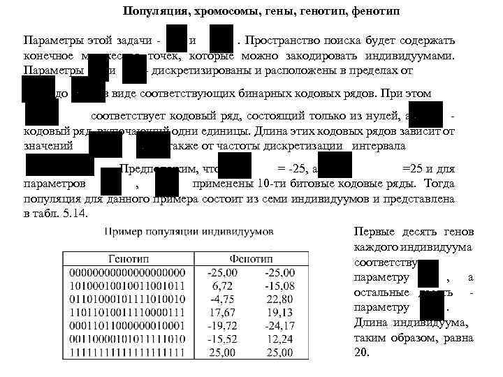 Популяция, хромосомы, генотип, фенотип Параметры этой задачи - и . Пространство поиска будет содержать