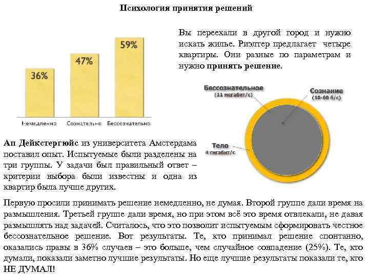 Психология принятия решений Вы переехали в другой город и нужно искать жилье. Риэлтер предлагает