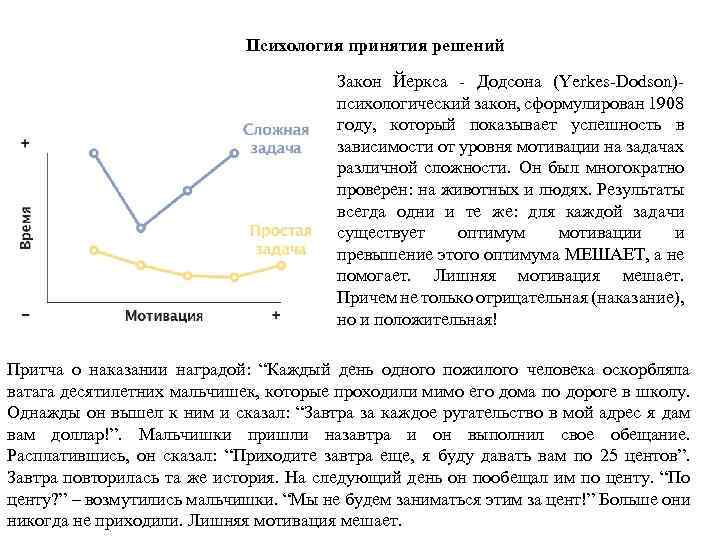 Психология принятия решений Закон Йеркса - Додсона (Yerkes-Dodson)- психологический закон, сформулирован 1908 году, который