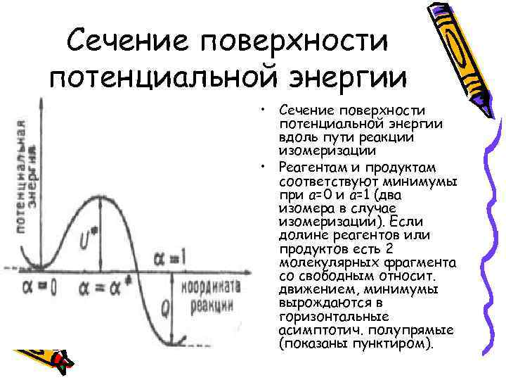 Сечение поверхности потенциальной энергии • Сечение поверхности потенциальной энергии вдоль пути реакции изомеризации •