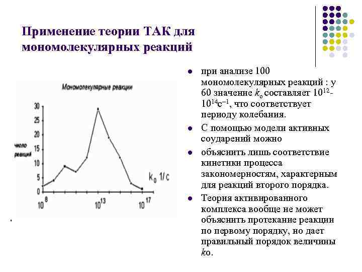 Применение теории ТАК для мономолекулярных реакций l l при анализе 100 мономолекулярных реакций :