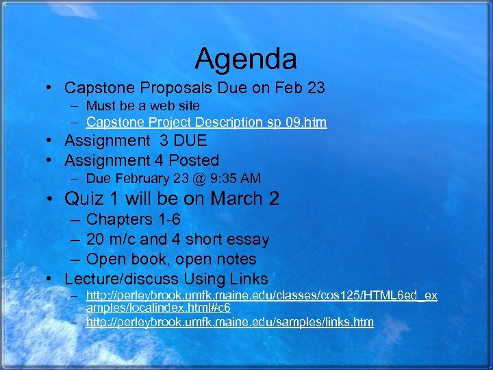 Agenda • Capstone Proposals Due on Feb 23 – Must be a web site