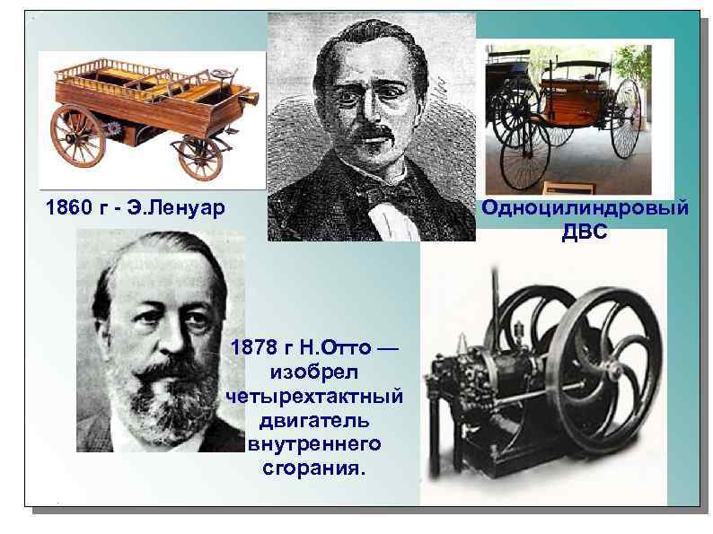 1860 г - Э. Ленуар 1878 г Н. Отто — изобрел четырехтактный двигатель внутреннего