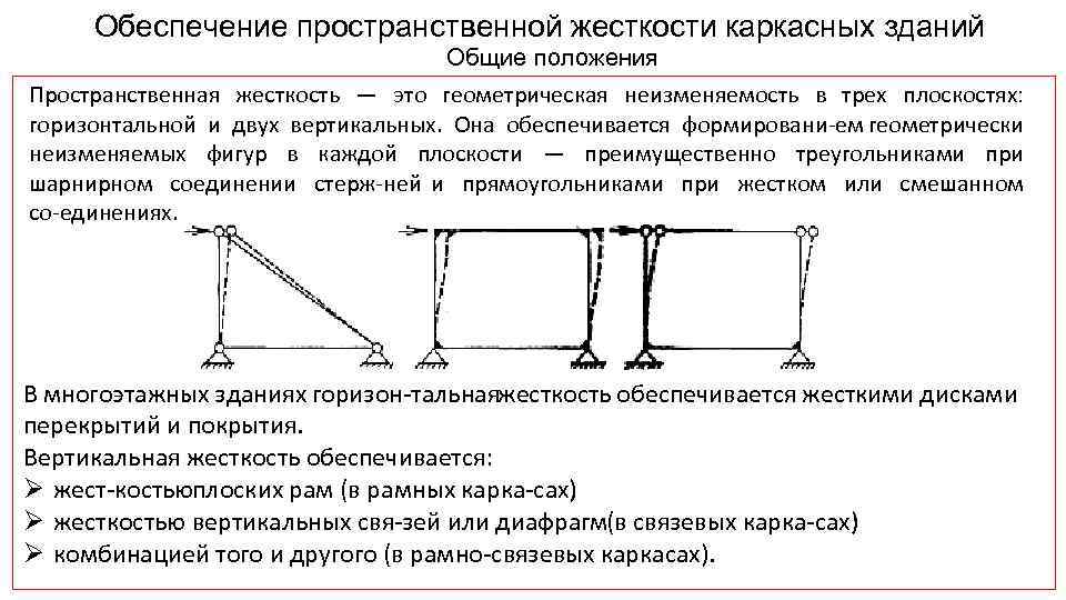 Обеспечение пространственной жесткости каркасных зданий Общие положения Пространственная жесткость — это геометрическая неизменяемость в