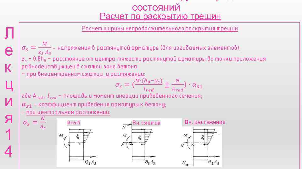 состояний Расчет по раскрытию трещин Л е к ц и я 1 4 Вн.