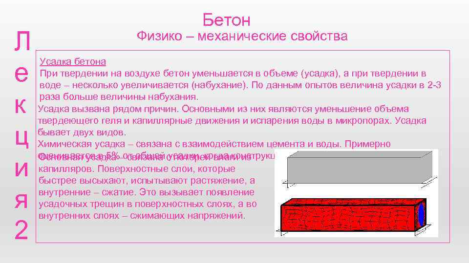 Л е к ц и я 2 Бетон Физико – механические свойства Усадка бетона