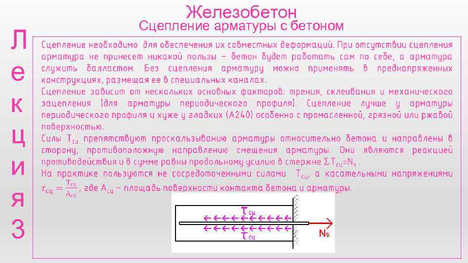 Железобетон Л е к ц и я 3 Сцепление арматуры с бетоном 