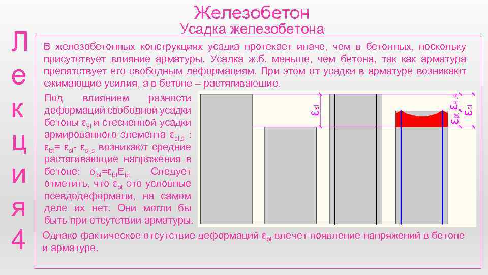 Железобетон Л е к ц и я 4 Усадка железобетона В железобетонных конструкциях усадка