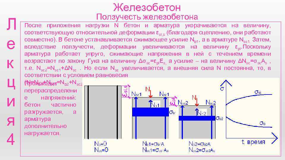 Железобетон Л е к ц и я 4 Ползучесть железобетона После приложения нагрузки N