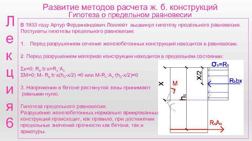 Развитие методов расчета ж. б. конструкций Л е к ц и я 6 Гипотеза