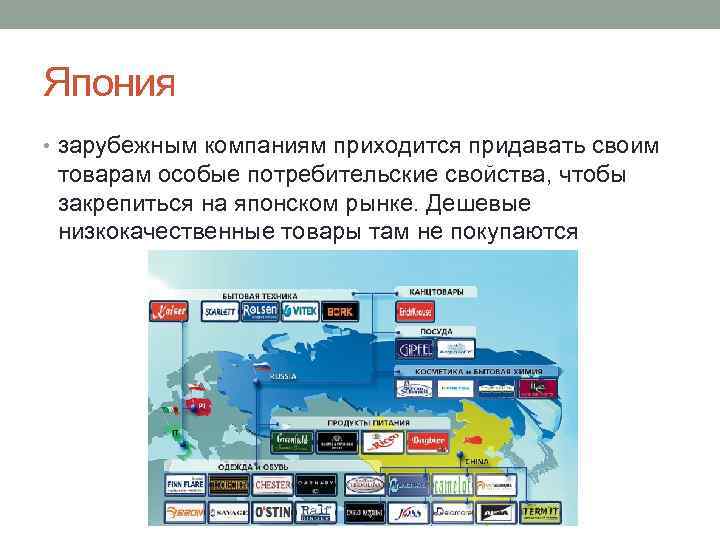 Япония • зарубежным компаниям приходится придавать своим товарам особые потребительские свойства, чтобы закрепиться на