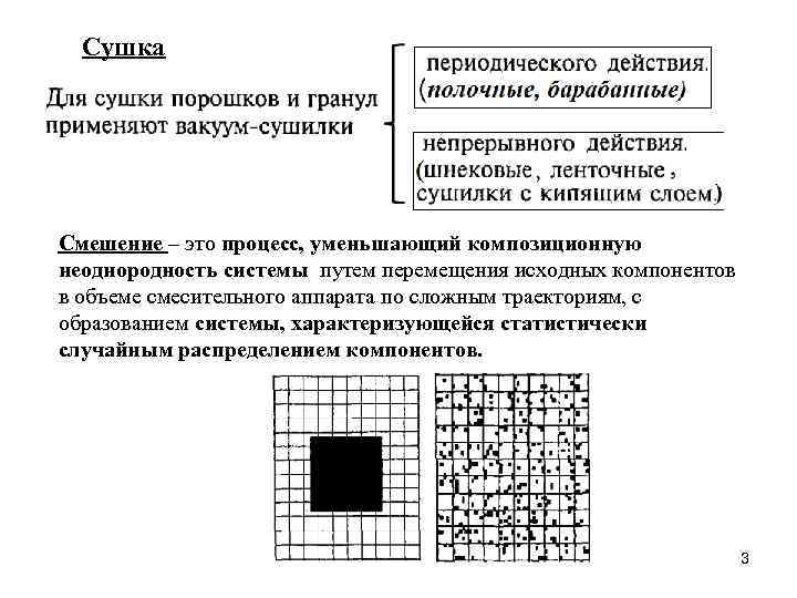 Сушка Смешение – это процесс, уменьшающий композиционную неоднородность системы путем перемещения исходных компонентов в