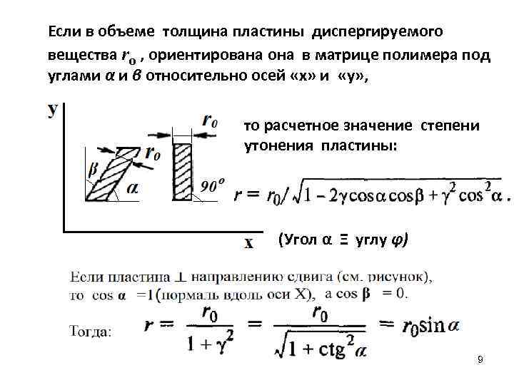 Если в объеме толщина пластины диспергируемого вещества rо , ориентирована она в матрице полимера