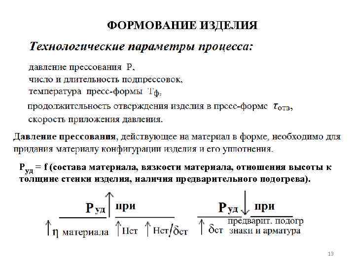 ФОРМОВАНИЕ ИЗДЕЛИЯ Руд = f (состава материала, вязкости материала, отношения высоты к толщине стенки