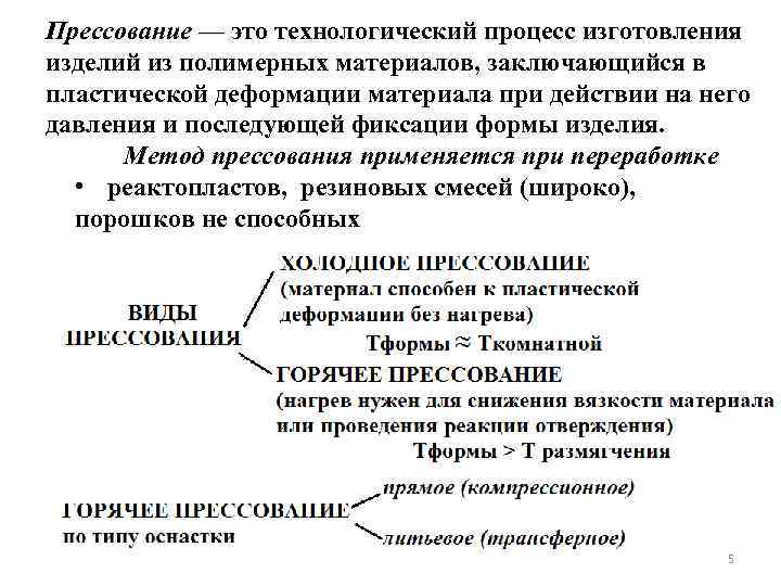 Прессование — это технологический процесс изготовления изделий из полимерных материалов, заключающийся в пластической деформации