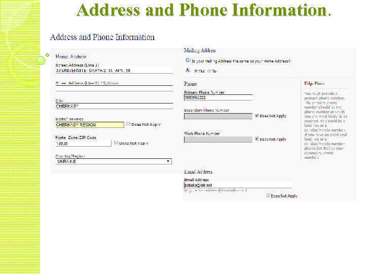 Address and Phone Information. 
