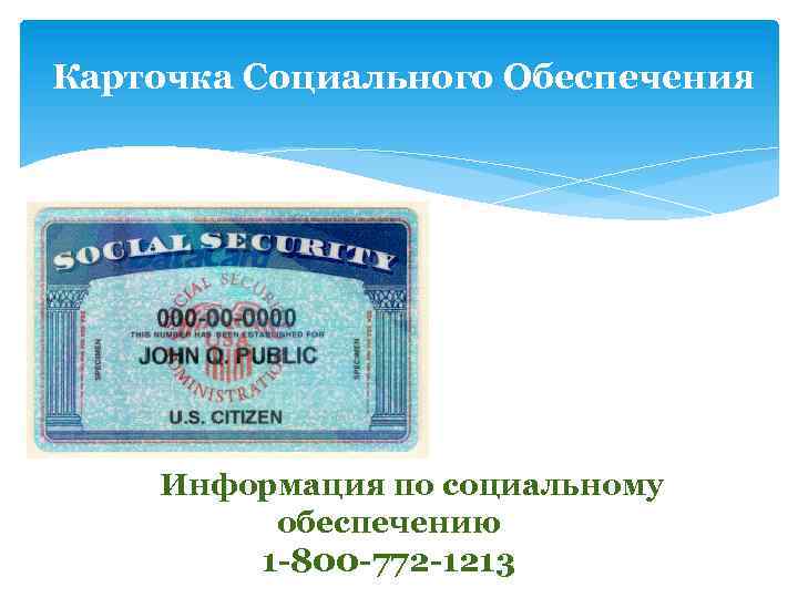 Карточка Социального Обеспечения Информация по социальному обеспечению 1 -800 -772 -1213 