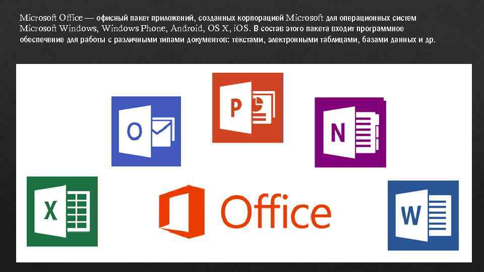 Microsoft Office — офисный пакет приложений, созданных корпорацией Microsoft для операционных систем Microsoft Windows,