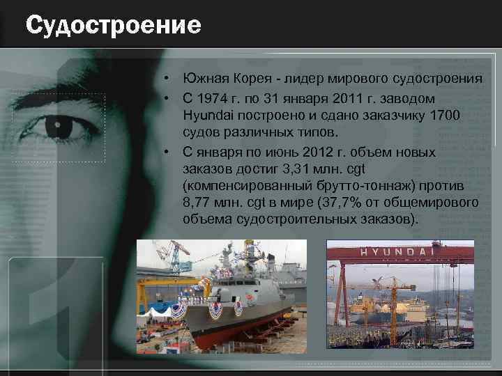 Судостроение • Южная Корея - лидер мирового судостроения • C 1974 г. по 31