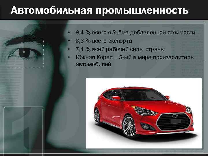 Автомобильная промышленность • • 9, 4 % всего объёма добавленной стоимости 8, 3 %