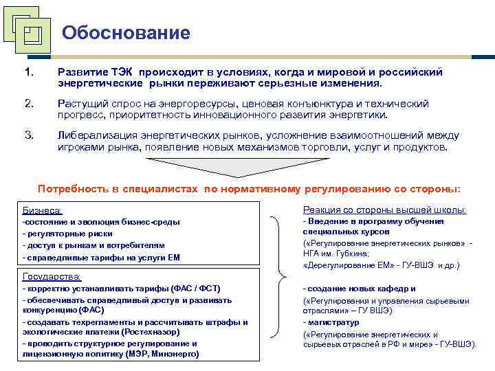 Обоснование 1. Развитие ТЭК происходит в условиях, когда и мировой и российский энергетические рынки