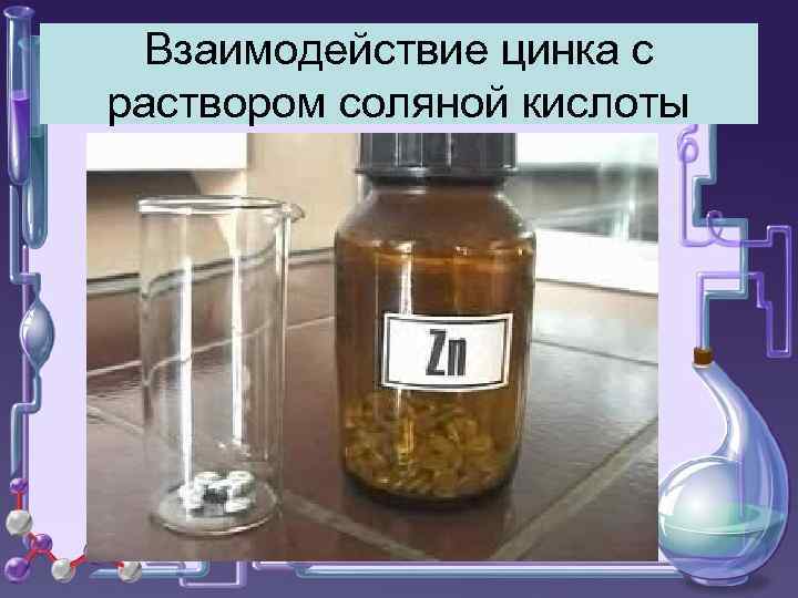 Взаимодействие цинка с раствором соляной кислоты 