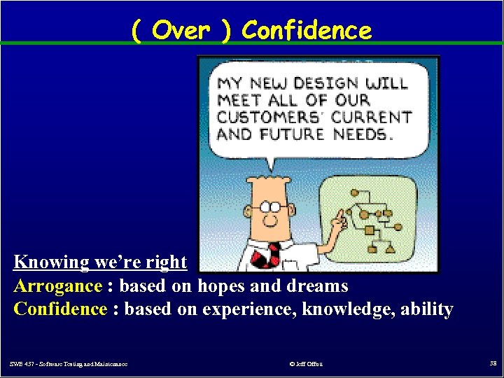 ( Over ) Confidence Knowing we’re right Arrogance : based on hopes and dreams