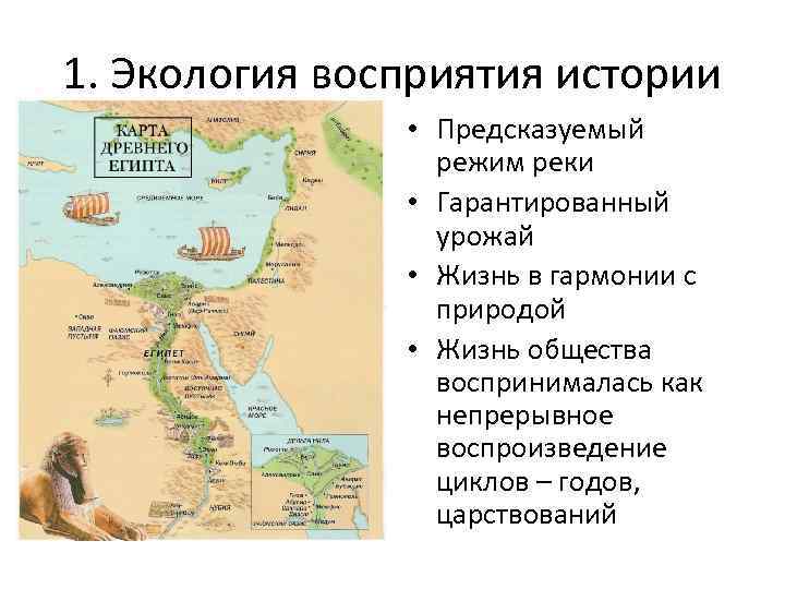 1. Экология восприятия истории • Предсказуемый режим реки • Гарантированный урожай • Жизнь в
