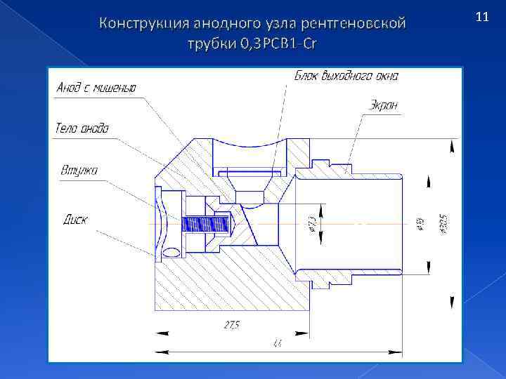Конструкция анодного узла рентгеновской трубки 0, 3 РСВ 1 -Cr 11 