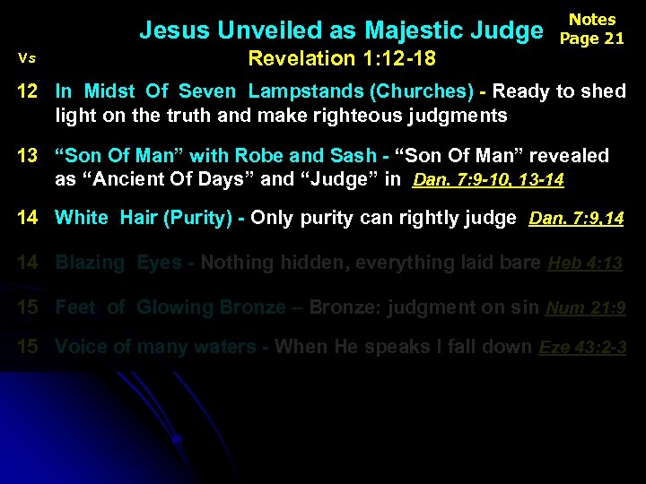 Jesus Unveiled as Majestic Judge Vs Revelation 1: 12 -18 Notes Page 21 12