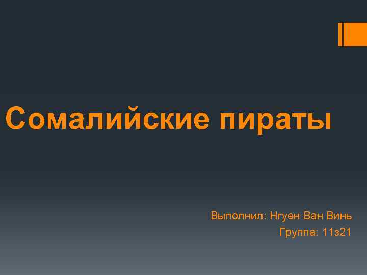 Сомалийские пираты Выполнил: Нгуен Ван Винь Группа: 11 з 21 