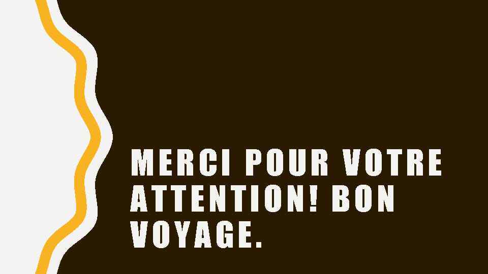 MERCI POUR VOTRE ATTENTION! BON VOYAGE. 