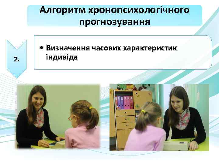 Алгоритм хронопсихологічного прогнозування 2. • Визначення часових характеристик індивіда 