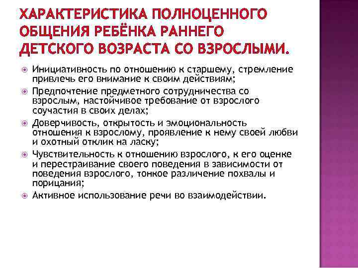 ХАРАКТЕРИСТИКА ПОЛНОЦЕННОГО ОБЩЕНИЯ РЕБЁНКА РАННЕГО ДЕТСКОГО ВОЗРАСТА СО ВЗРОСЛЫМИ. Инициативность по отношению к старшему,