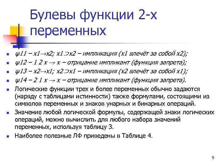 Переменная n. Таблица булевых функций двух переменных. Булевы функции одной переменной. Элементарные булевы функции двух переменных. Булевы функции 2-х переменных.