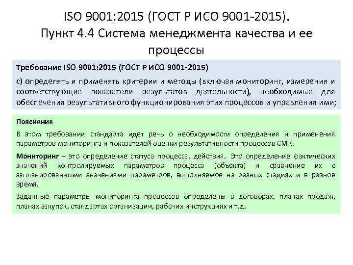 ISO 9001: 2015 (ГОСТ Р ИСО 9001 -2015). Пункт 4. 4 Система менеджмента качества