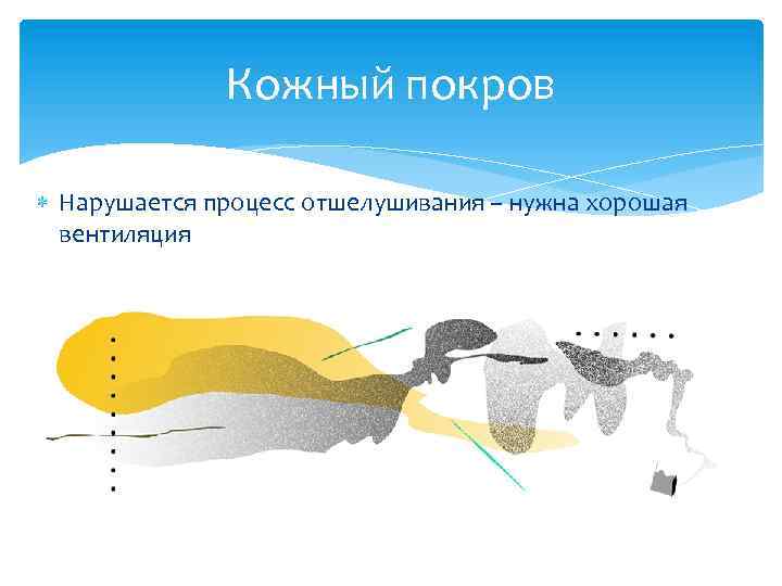 Кожный покров Нарушается процесс отшелушивания – нужна хорошая вентиляция 