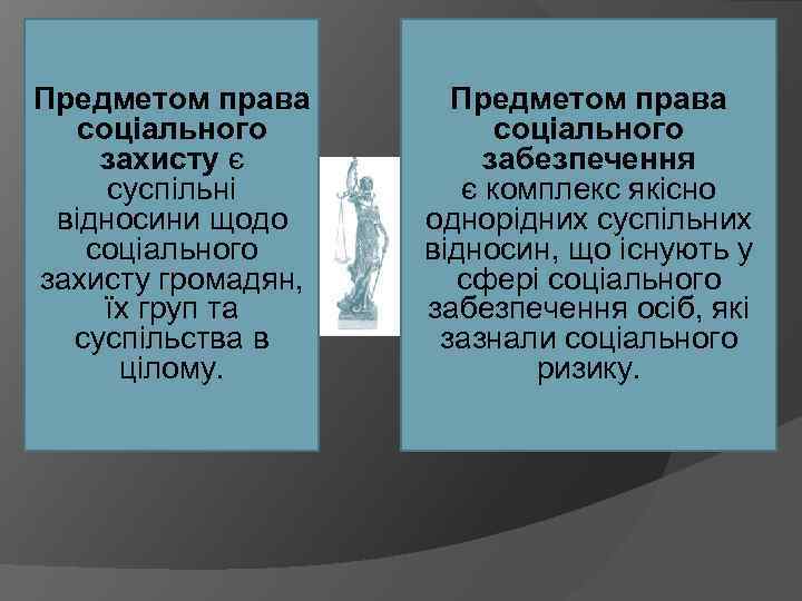 Предметом права соціального захисту є суспільні відносини щодо соціального захисту громадян, їх груп та