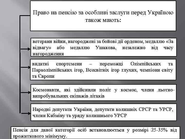 Право на пенсію за особливі заслуги перед Україною також мають: ветерани війни, нагороджені за