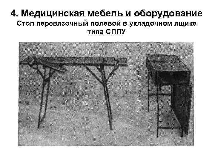 4. Медицинская мебель и оборудование Стол перевязочный полевой в укладочном ящике типа СППУ 