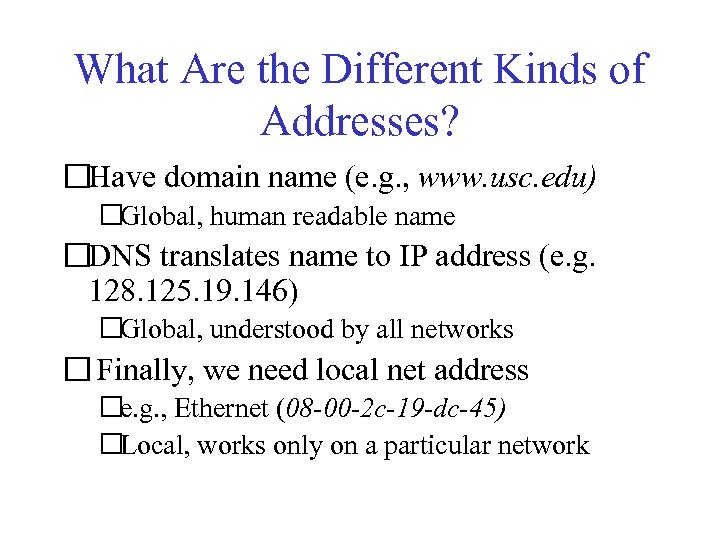 What Are the Different Kinds of Addresses? Have domain name (e. g. , www.