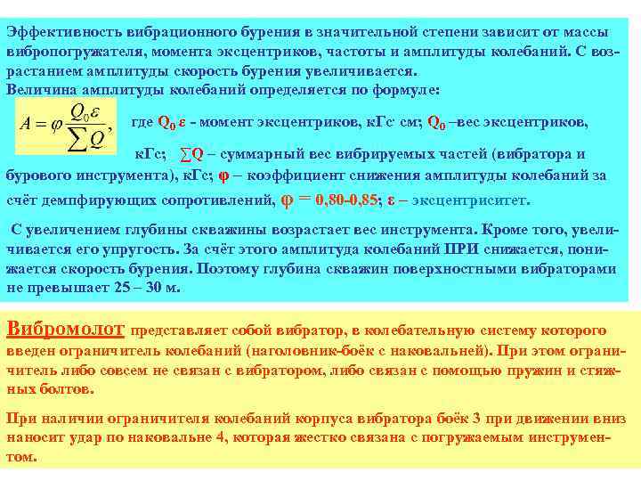 Эффективность вибрационного бурения в значительной степени зависит от массы вибропогружателя, момента эксцентриков, частоты и