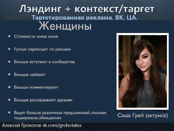 Лэндинг + контекст/таргет Таргетированная реклама. ВК. ЦА: Алексей Грохотов vk. com/grohotalex 