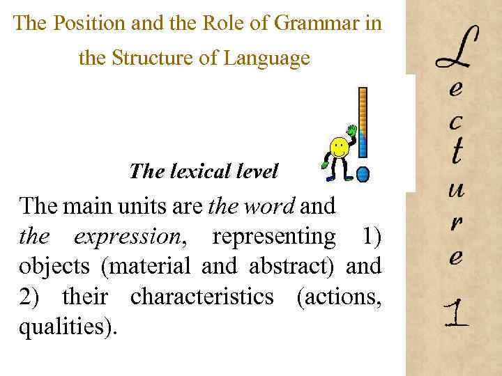 The Position and the Role of Grammar in the Structure of Language The lexical