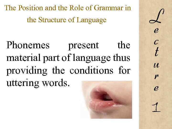 The Position and the Role of Grammar in the Structure of Language Phonemes present