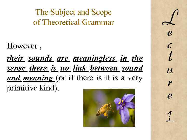 The Subject and Scope of Theoretical Grammar However , their sounds are meaningless in